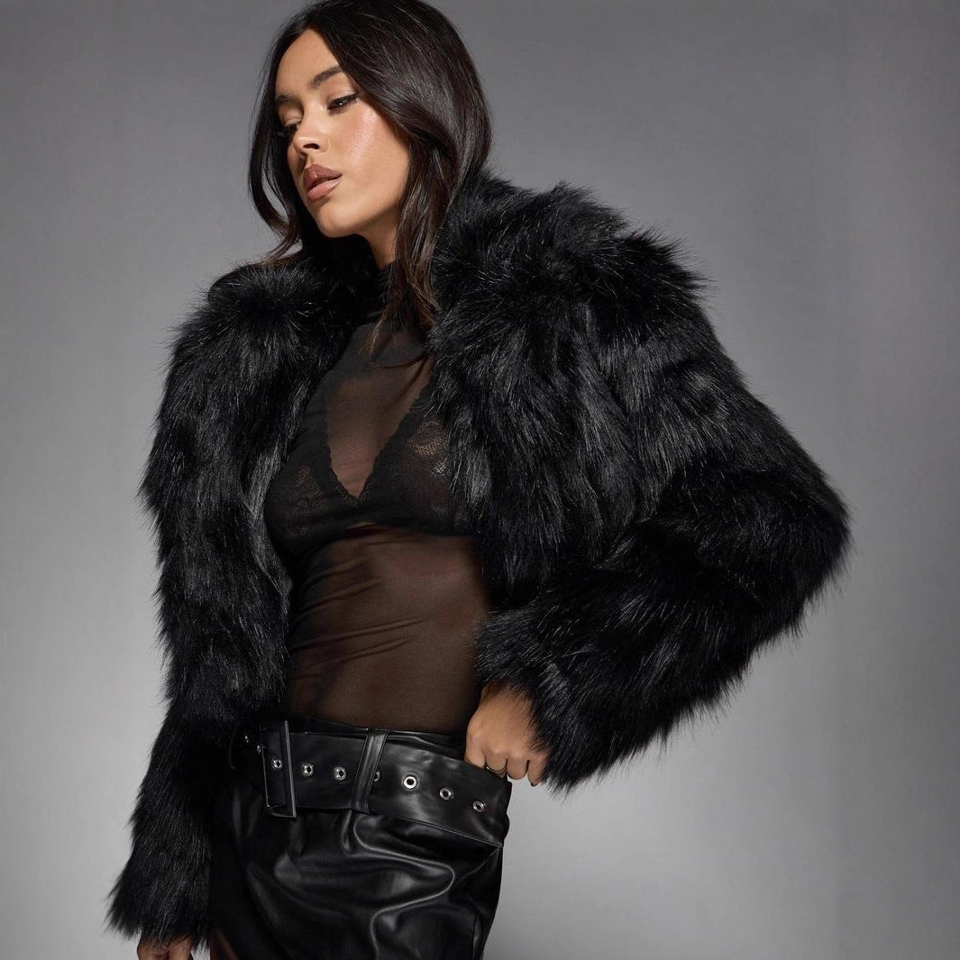 Fox Fur Thick Warm Long Sleeves Short Coat