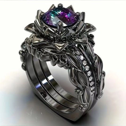 Women's Ring Rose Inlaid Zircon Ornament