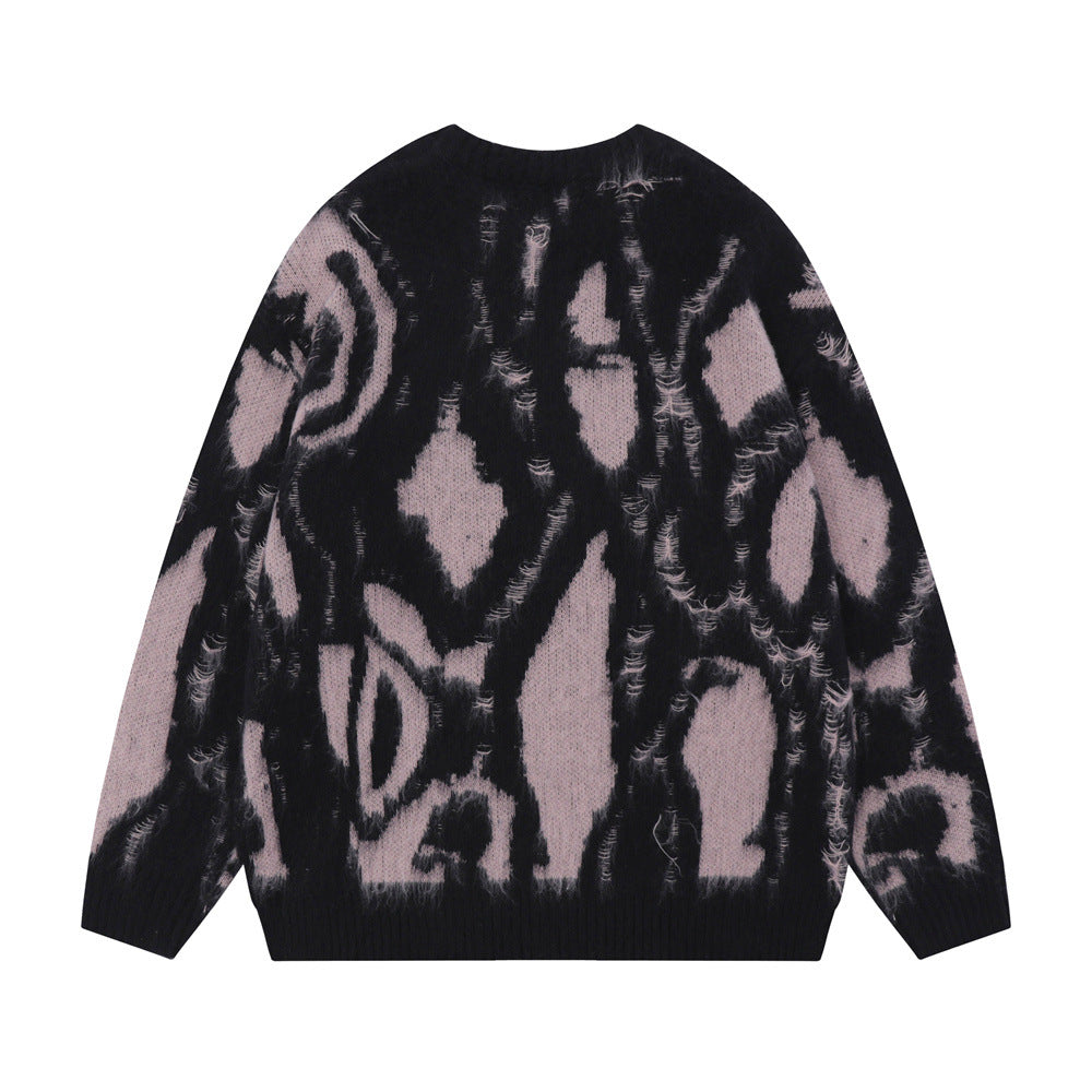 Niche Design Irregular Contrast Color Round Neck Sweater
