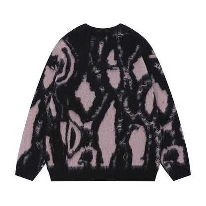 Niche Design Irregular Contrast Color Round Neck Sweater