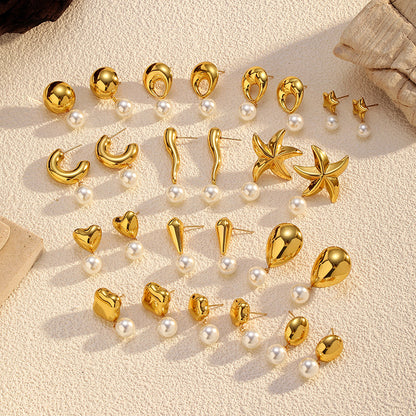 Pendientes de acero inoxidable con diseño minimalista, antidecoloración y estilo oceánico