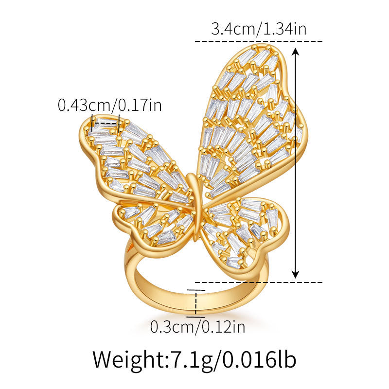 Ring Color Preserving French Opening Design Exaggerated And Personalized Butterfly Elements
