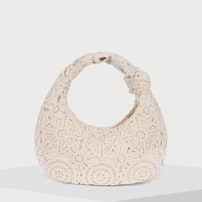 Bolso de mano para mujer, estilo artístico, con patrón hueco, hilo de algodón, para el tiempo libre, para ir al trabajo, de ganchillo, combinable con todo, para vacaciones.