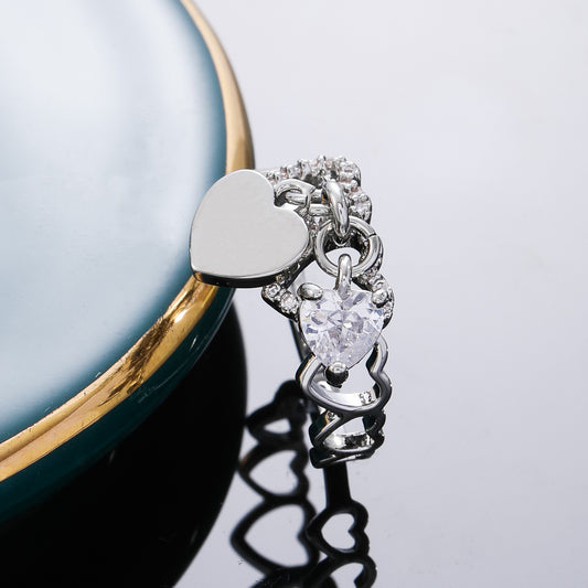Exquisite Refined Grace Design Love Heart-shaped Diamond Shiny Open Ring