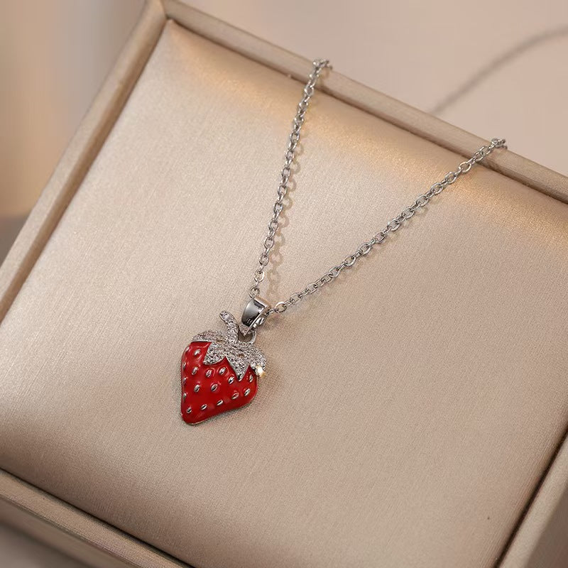 Red Delicate Indie Cherry Strawberry Pepper Necklace