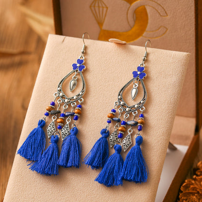 Pendientes de borlas multicapa con piedras irregulares, frescos y retro
