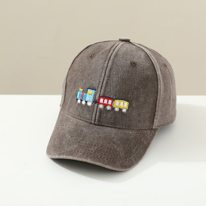 Gorra de béisbol con visera para niños pequeños, con cola pequeña, lavada y capa, a la moda