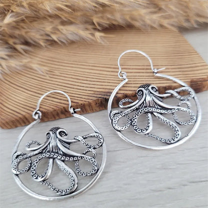 Pendientes de pulpo de aleación vintage con personalidad sencilla