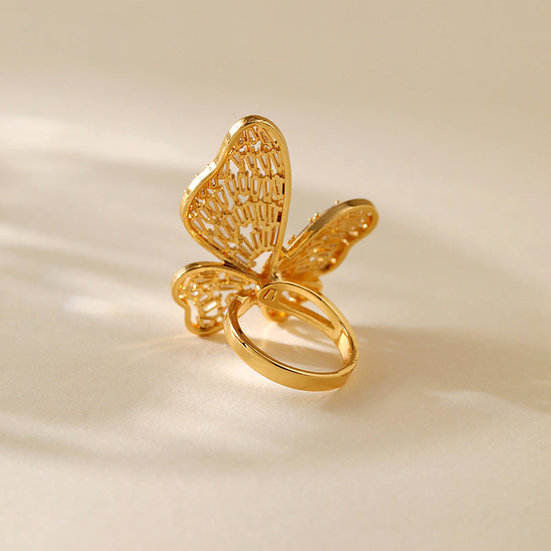 Ring Color Preserving French Opening Design Exaggerated And Personalized Butterfly Elements