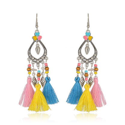 Pendientes de borlas multicapa con piedras irregulares, frescos y retro