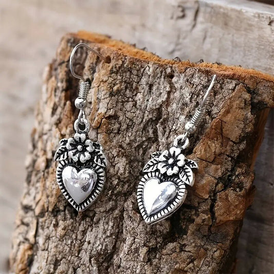 Vintage Tarnish Old Love Flower Earrings