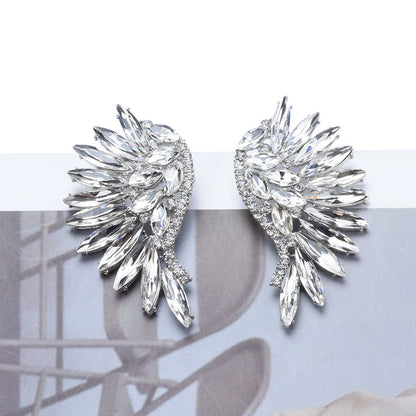 Pendientes largos de flores con diamantes exagerados para mujer, estilo europeo y americano