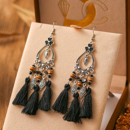 Pendientes de borlas multicapa con piedras irregulares, frescos y retro