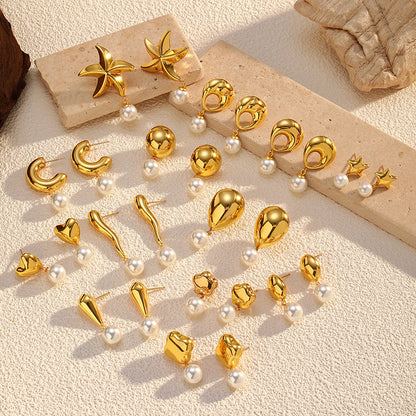 Pendientes de acero inoxidable con diseño minimalista, antidecoloración y estilo oceánico