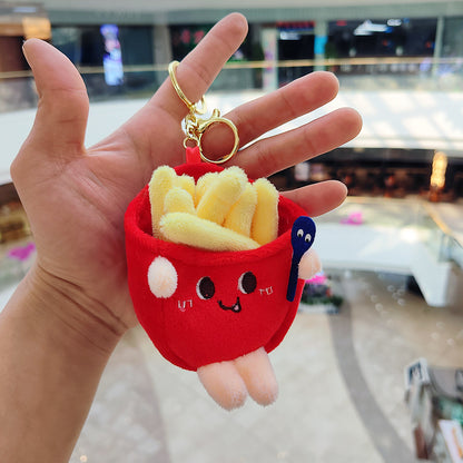 Llavero con forma de hamburguesa de peluche, papas fritas, perrito caliente, muslo de pollo
