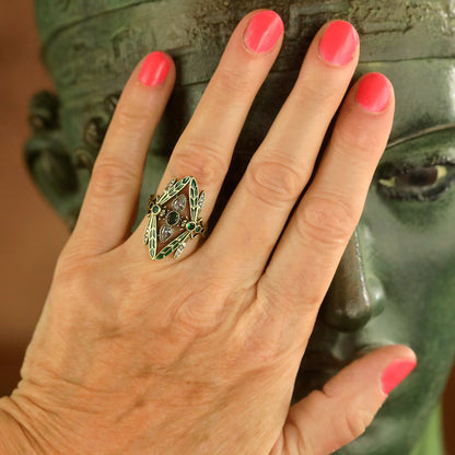 Anillo de libélula con gemas de cara ancha para mujer, joyería vintage