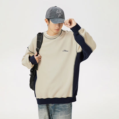 Heavy Loose Open Line Contrast Color Sweatshirt Male Spring Style