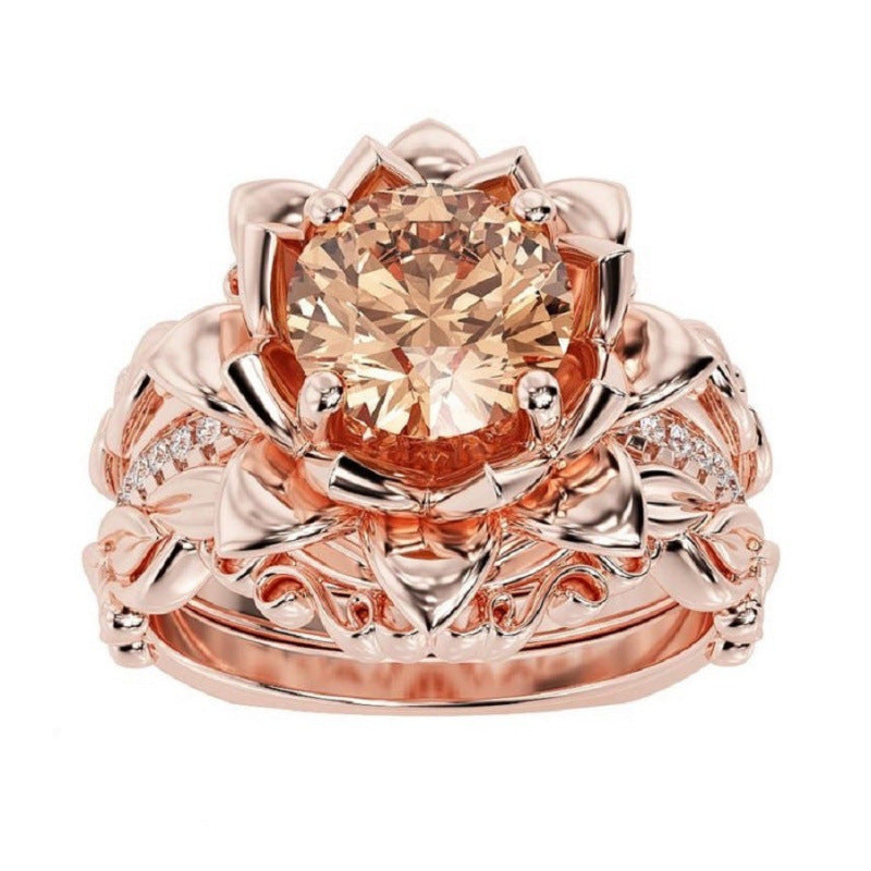 Women's Ring Rose Inlaid Zircon Ornament
