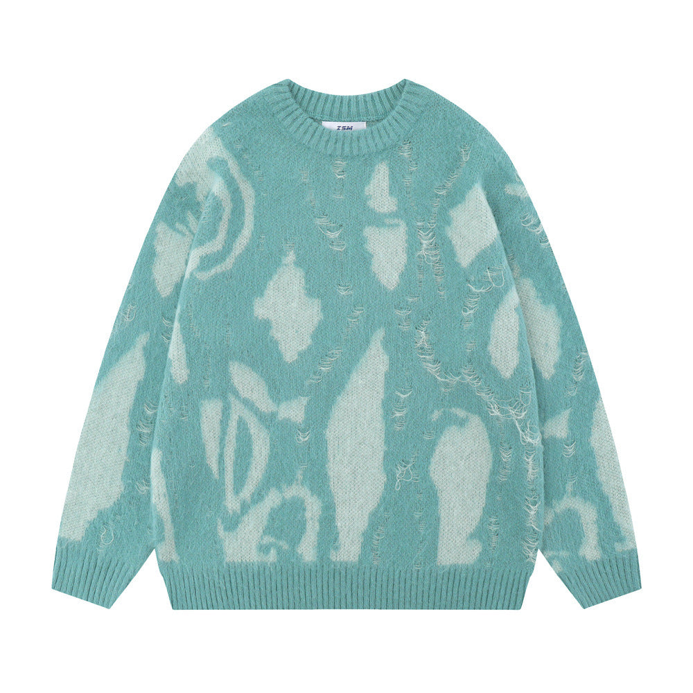 Niche Design Irregular Contrast Color Round Neck Sweater