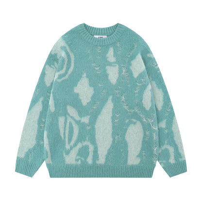 Niche Design Irregular Contrast Color Round Neck Sweater