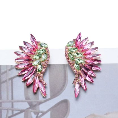 Pendientes largos de flores con diamantes exagerados para mujer, estilo europeo y americano