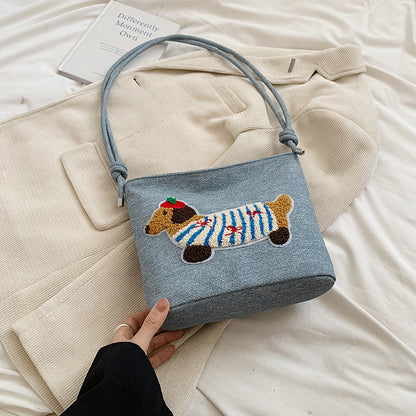 Neue Cartoon Dackel Eimer Tasche Herbst Textur