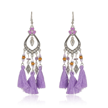 Pendientes de borlas multicapa con piedras irregulares, frescos y retro