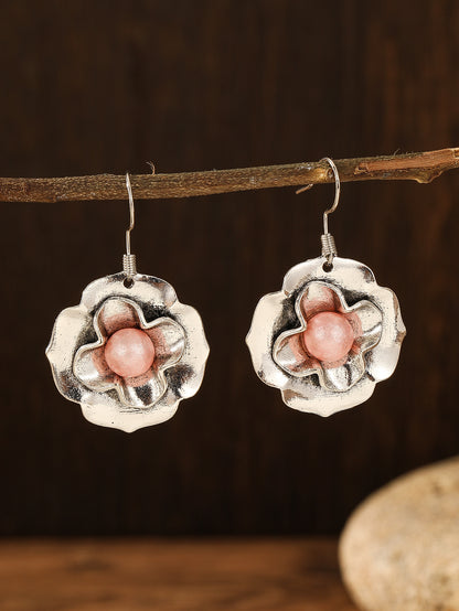 Pendientes de plata antigua con diseño de flores vintage para mujer