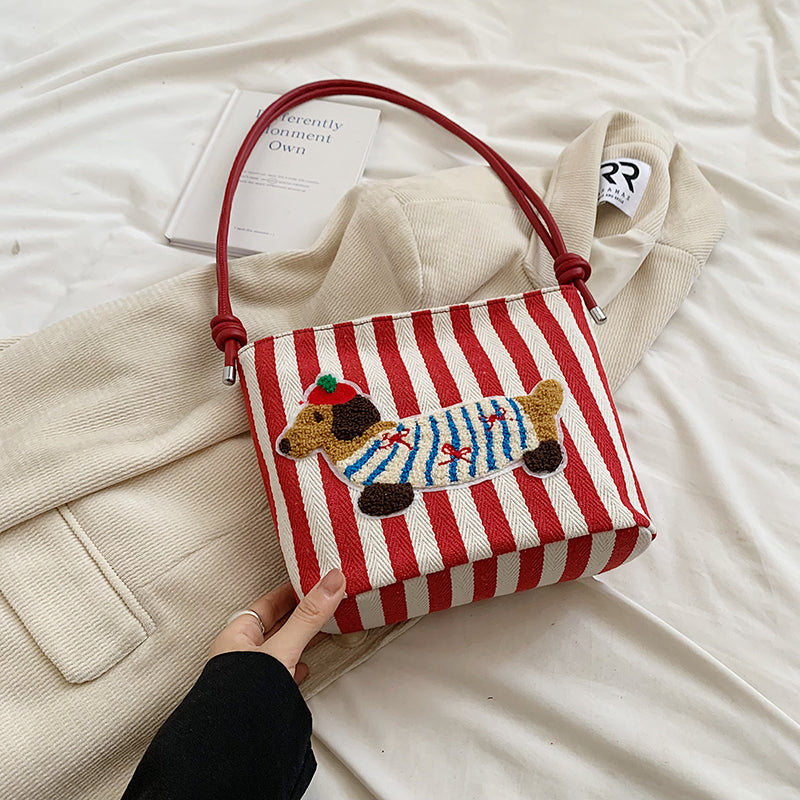 Neue Cartoon Dackel Eimer Tasche Herbst Textur