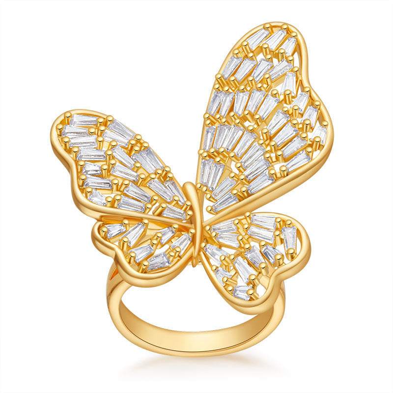 Ring Color Preserving French Opening Design Exaggerated And Personalized Butterfly Elements