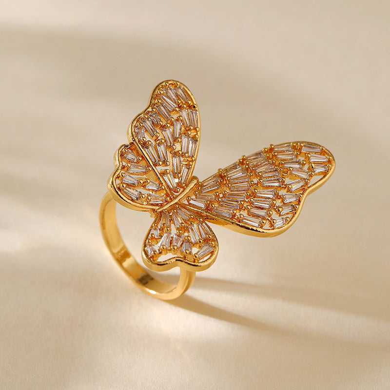 Ring Color Preserving French Opening Design Exaggerated And Personalized Butterfly Elements