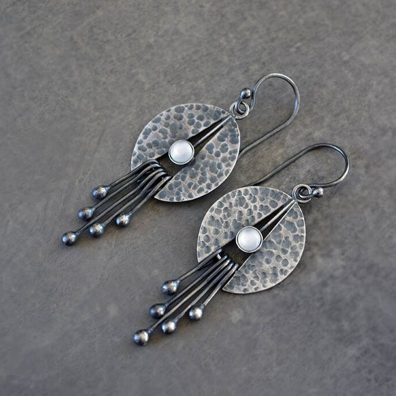 New Retro Lotus Leaf Beating Pattern Opal Earrings