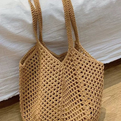 Gewebte Tragetasche, hohl, für den Urlaub, Strandtasche aus Stroh