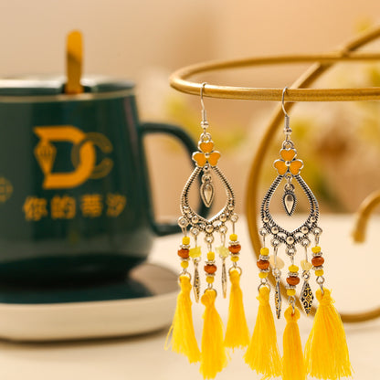 Pendientes de borlas multicapa con piedras irregulares, frescos y retro