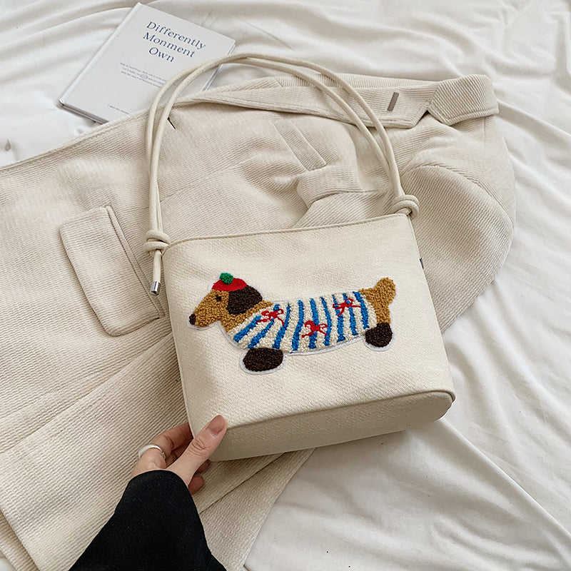 Neue Cartoon Dackel Eimer Tasche Herbst Textur