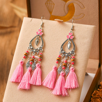 Pendientes de borlas multicapa con piedras irregulares, frescos y retro