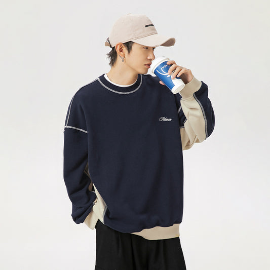 Heavy Loose Open Line Contrast Color Sweatshirt Male Spring Style