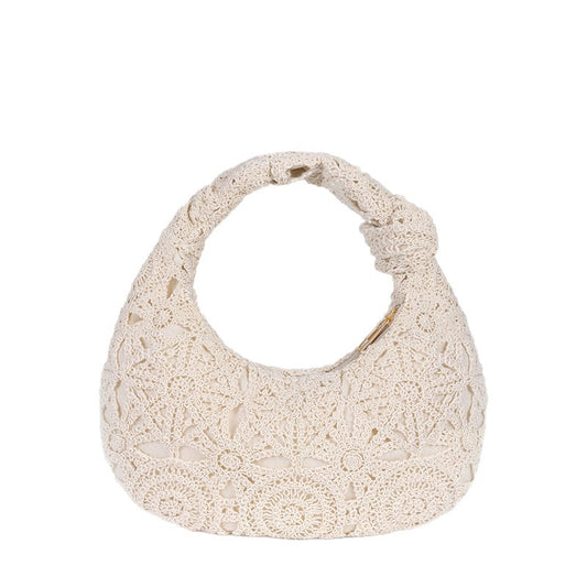 Bolso de mano para mujer, estilo artístico, con patrón hueco, hilo de algodón, para el tiempo libre, para ir al trabajo, de ganchillo, combinable con todo, para vacaciones.