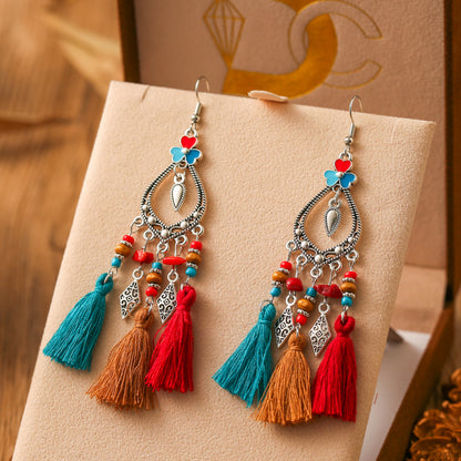 Pendientes de borlas multicapa con piedras irregulares, frescos y retro