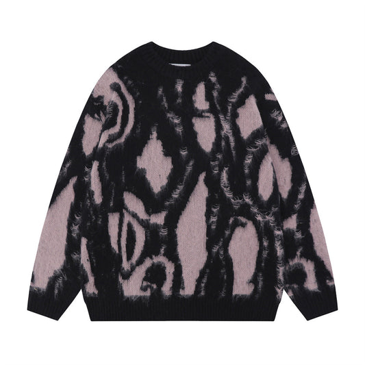 Niche Design Irregular Contrast Color Round Neck Sweater