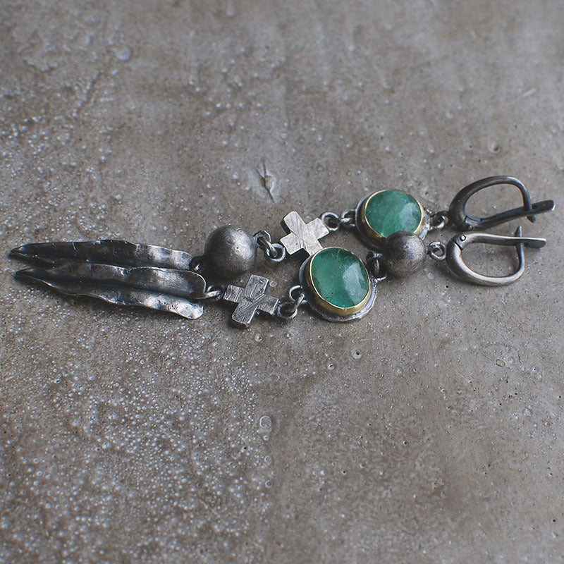 Metal Cross Feather Tassel Earrings For Women
