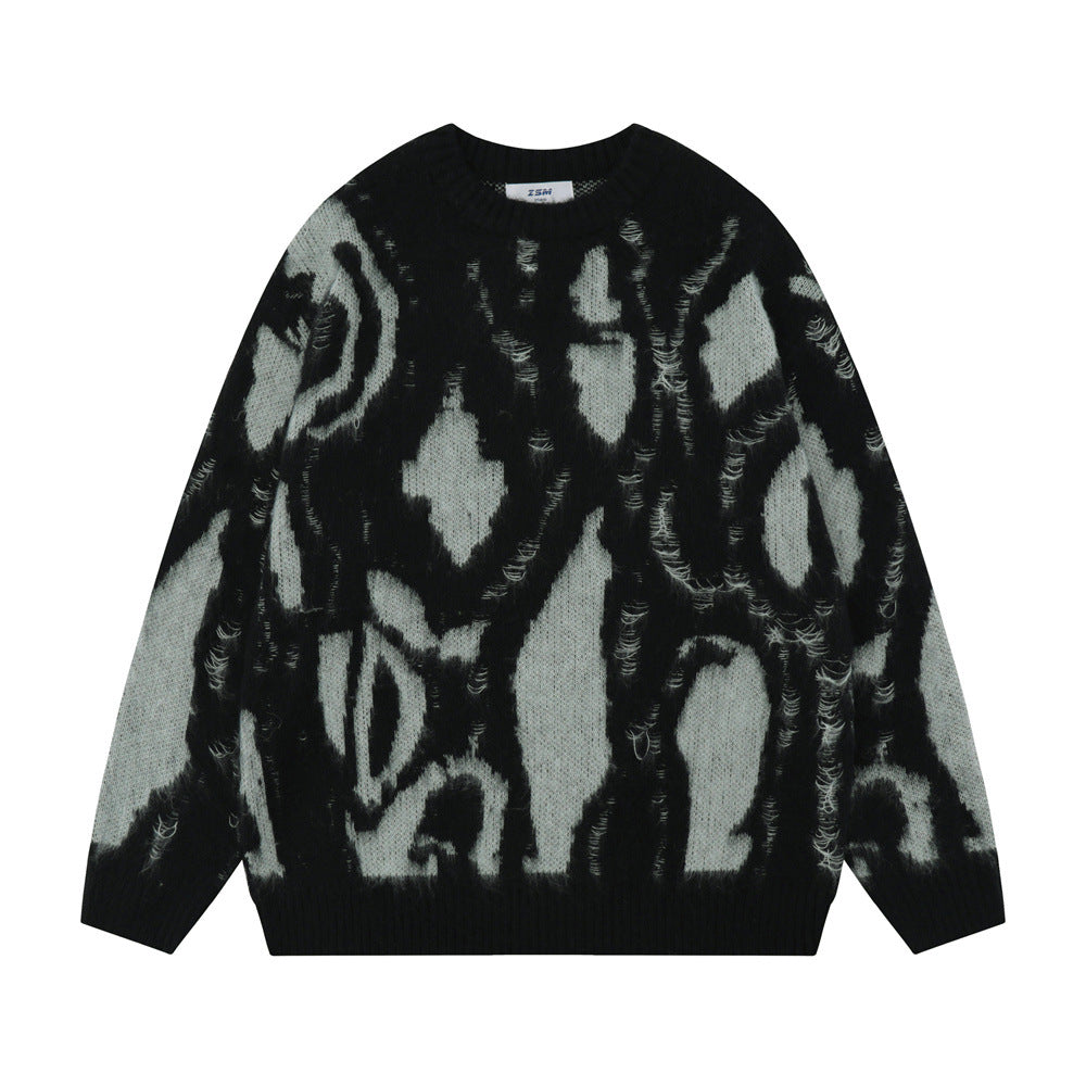 Niche Design Irregular Contrast Color Round Neck Sweater