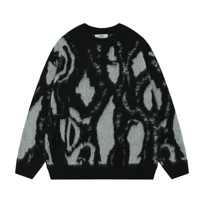 Niche Design Irregular Contrast Color Round Neck Sweater