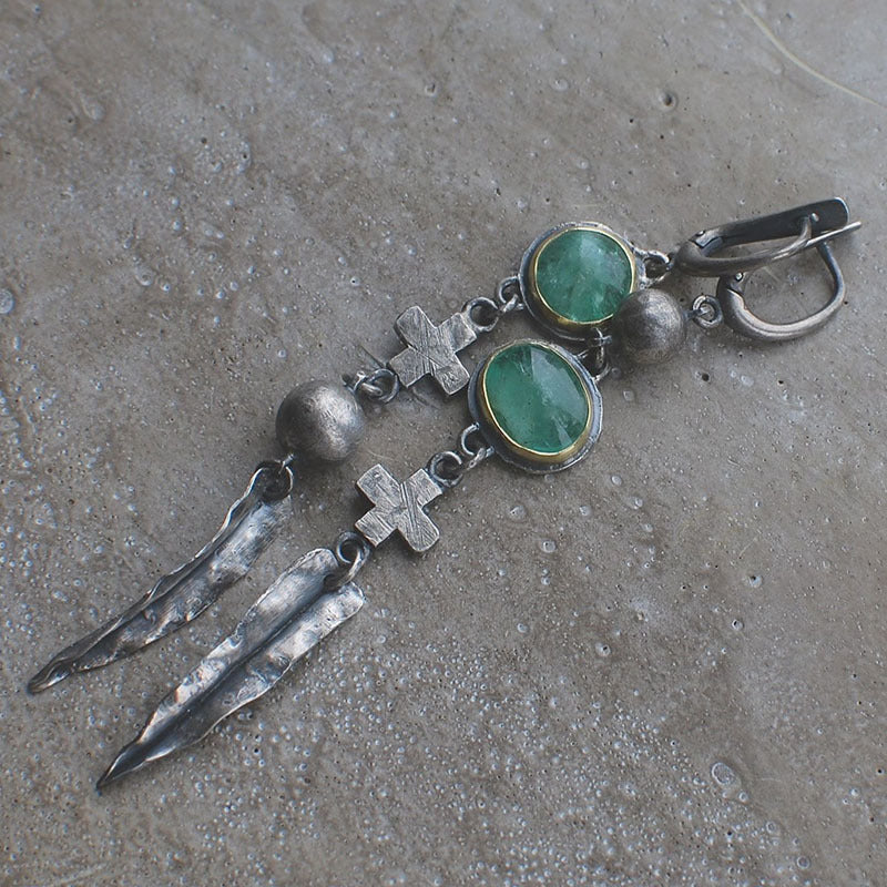 Metal Cross Feather Tassel Earrings For Women