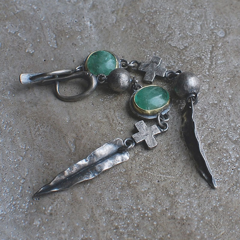 Metal Cross Feather Tassel Earrings For Women