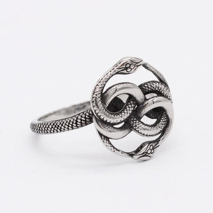 Anillo de serpiente doble, estilo retro, personalizado, estilo europeo y americano, con diseño de viento frío.