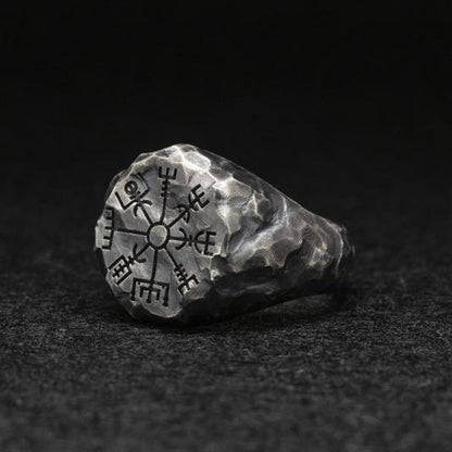 Anillo para hombre con tótem de brújula, copo de nieve y runa
