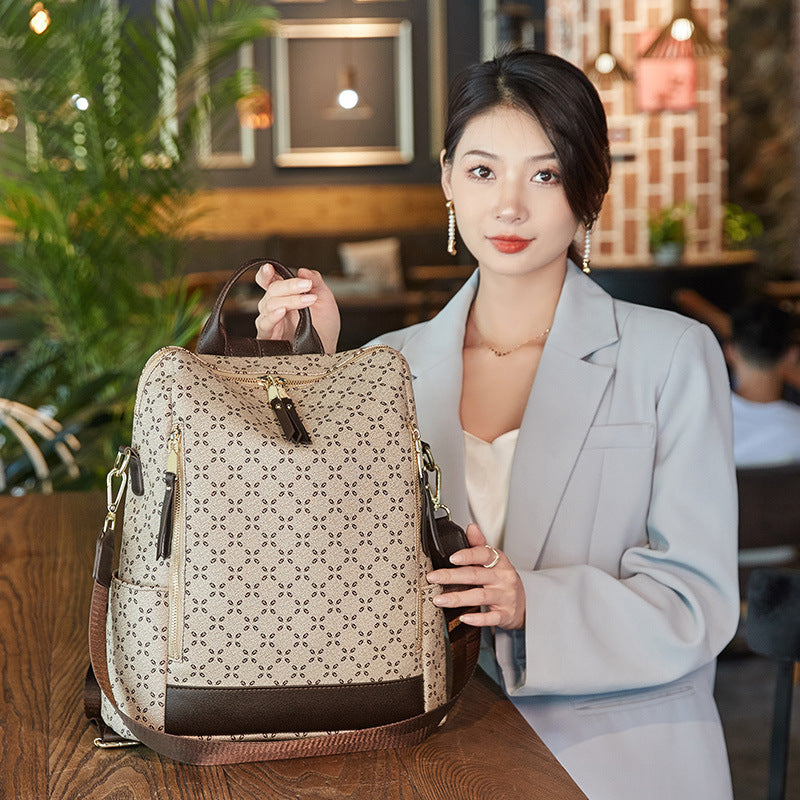 Mochila de viaje antirrobo retro estampada