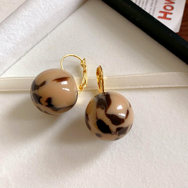 Resin Round Leopard Ear Clip Vintage Unique Earrings