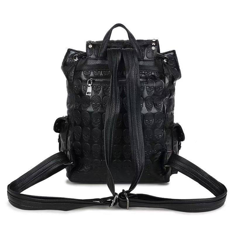 Skull Rivets With Diamonds Leather Backpack